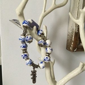 Holland Delft Hand-Painted Windmill Charm Bracelet